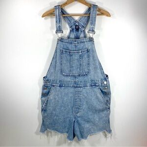 Gap Distressed Frayed Raw Hem Denim Bibbed Shortalls Overalls Light Cancun L
